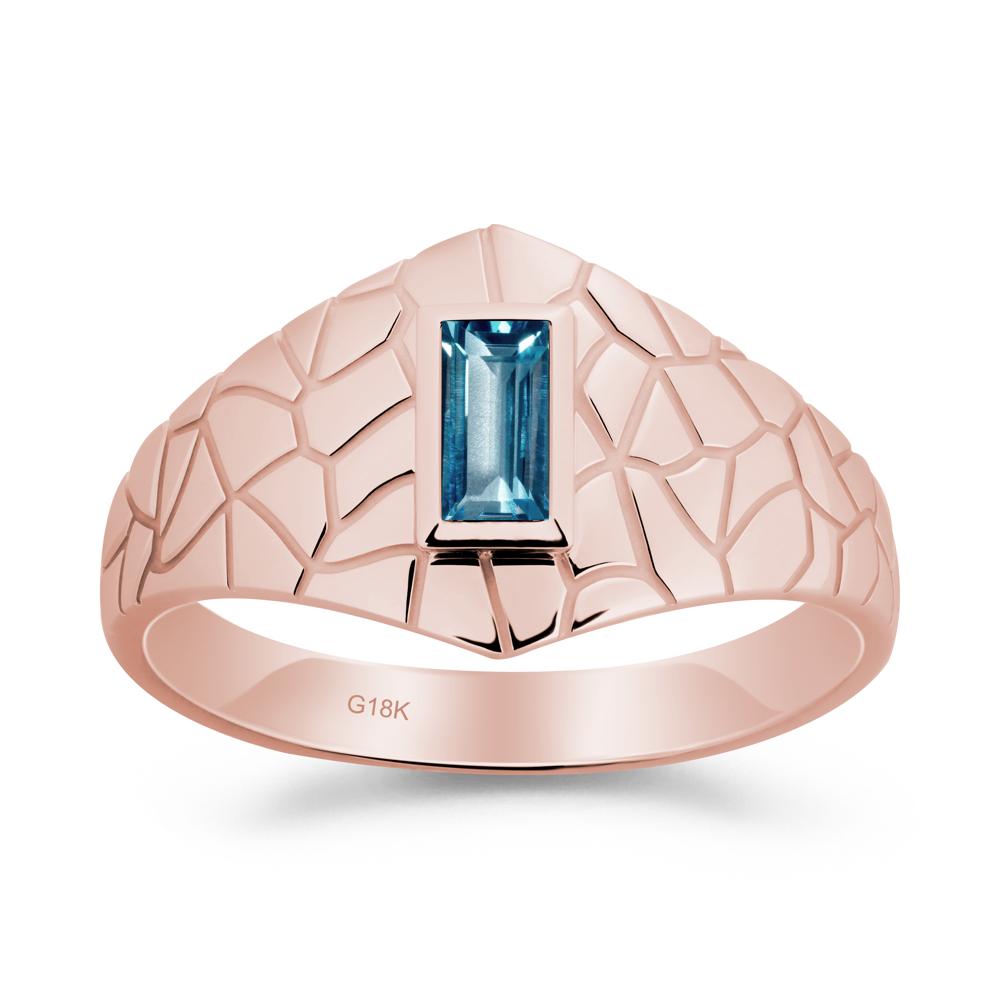 Baguette London Blue Topaz Ring with Cracked Texture - LUO Jewelry #metal_18k rose gold