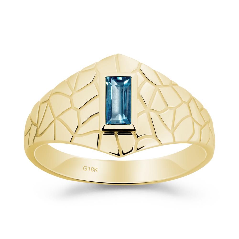 Baguette London Blue Topaz Ring with Cracked Texture - LUO Jewelry #metal_18k yellow gold