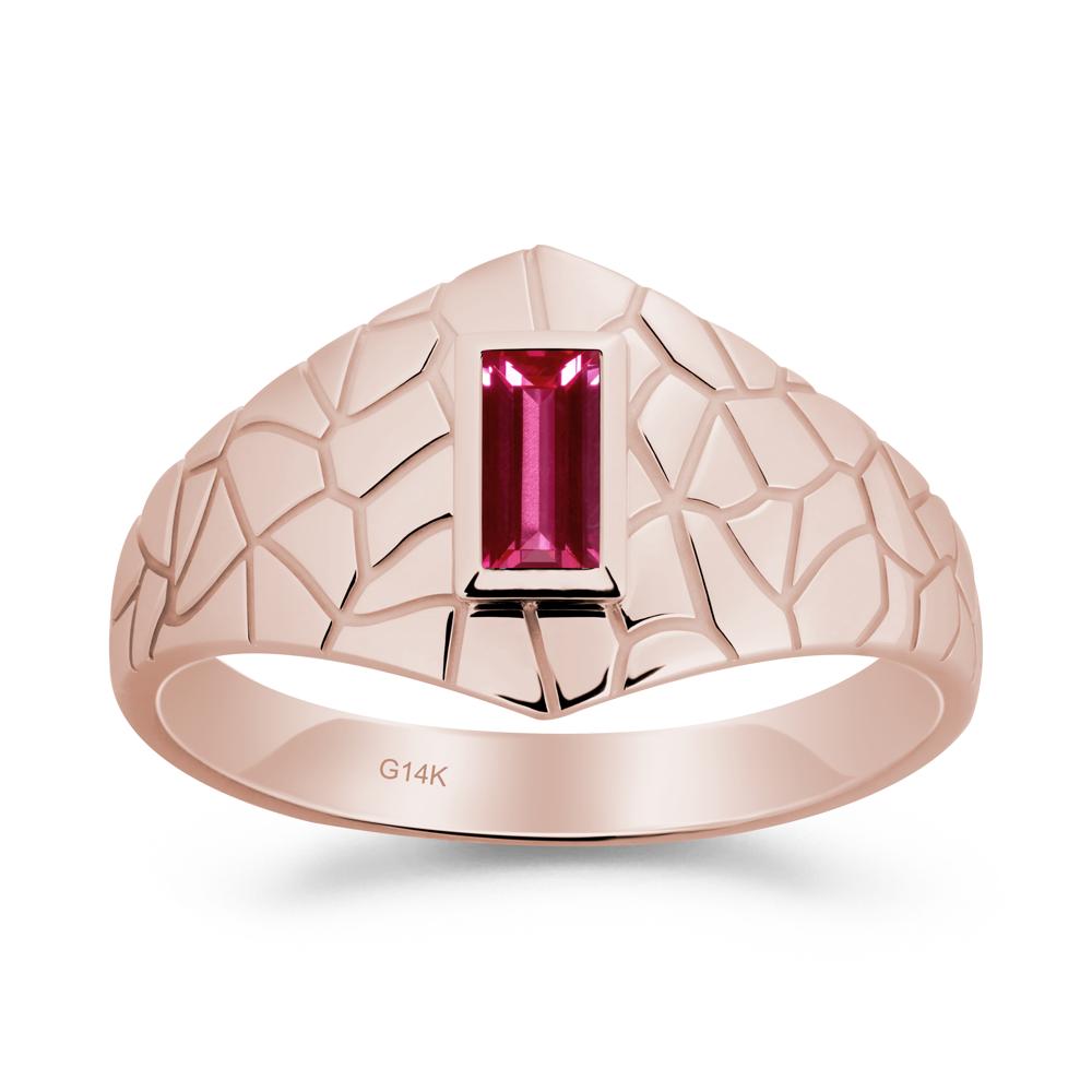 Baguette Ruby Ring with Cracked Texture - LUO Jewelry #metal_14k rose gold