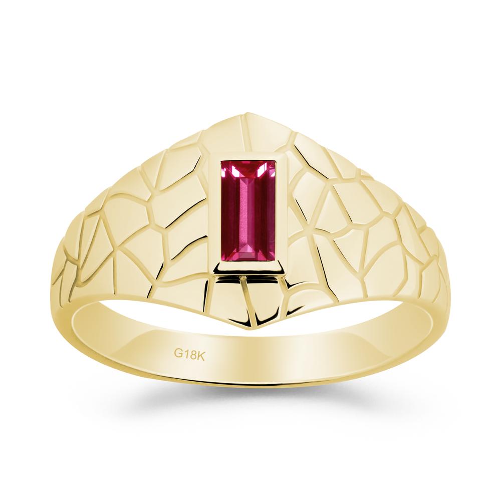 Baguette Ruby Ring with Cracked Texture - LUO Jewelry #metal_18k yellow gold