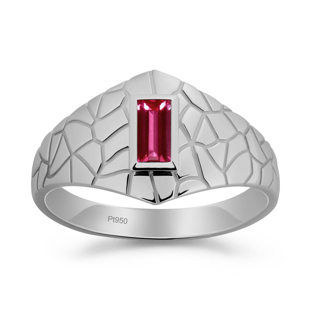 Baguette Ruby Ring with Cracked Texture - LUO Jewelry #metal_platinum