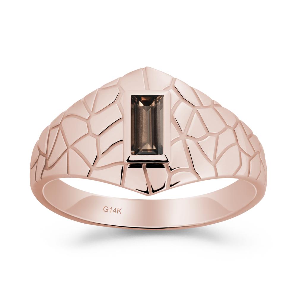 Baguette Smoky Quartz Ring with Cracked Texture - LUO Jewelry #metal_14k rose gold