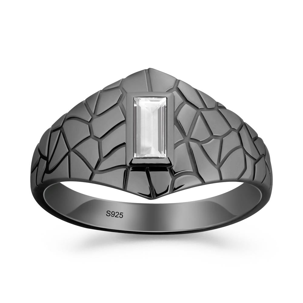 White Topaz Cracked Texture Ring - LUO Jewelry #metal_black finish sterling silver
