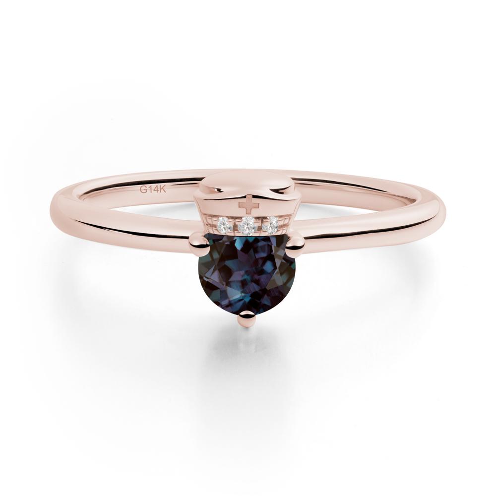Cap Inspired Round Alexandrite Ring - LUO Jewelry #metal_14k rose gold