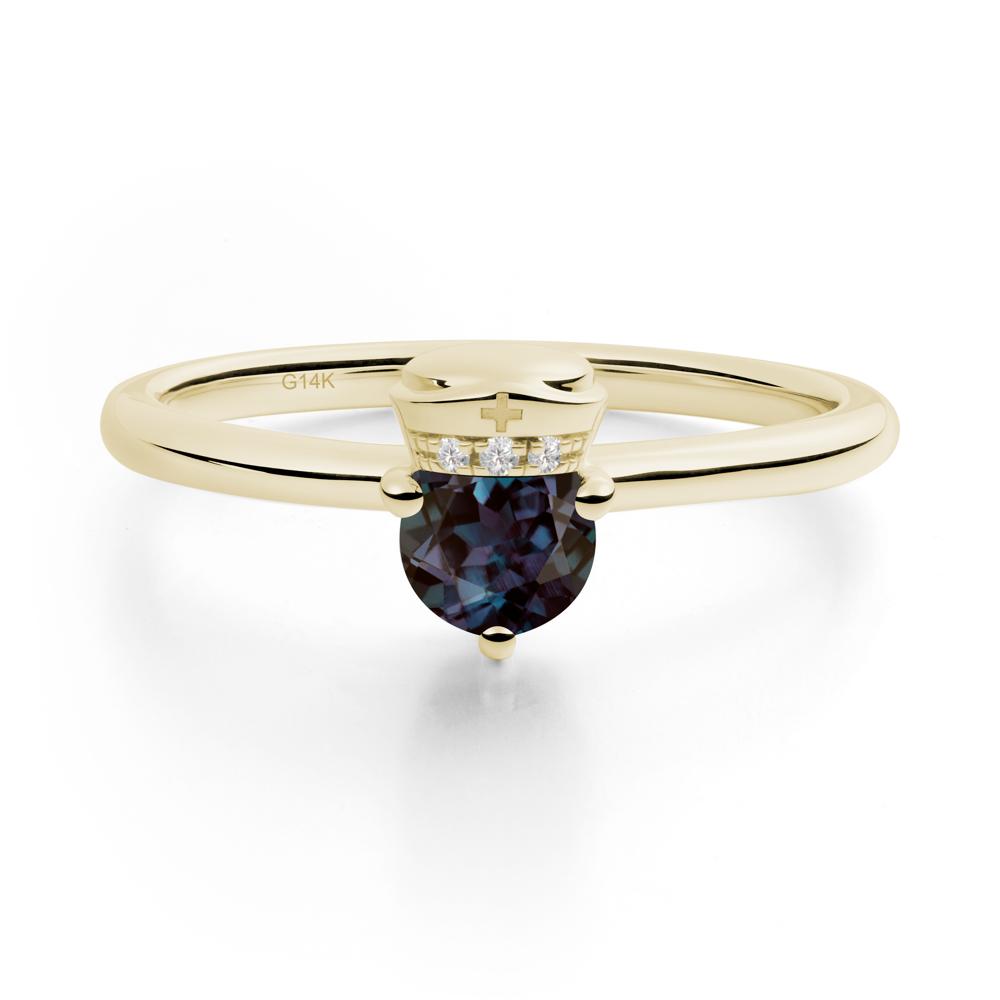 Cap Inspired Round Alexandrite Ring - LUO Jewelry #metal_14k yellow gold