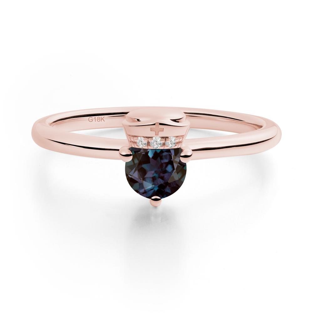 Cap Inspired Round Alexandrite Ring - LUO Jewelry #metal_18k rose gold