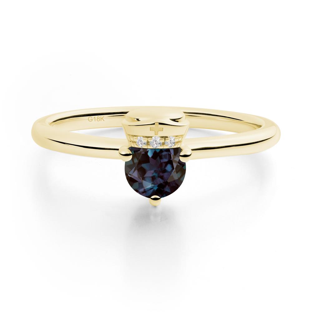 Cap Inspired Round Alexandrite Ring - LUO Jewelry #metal_18k yellow gold