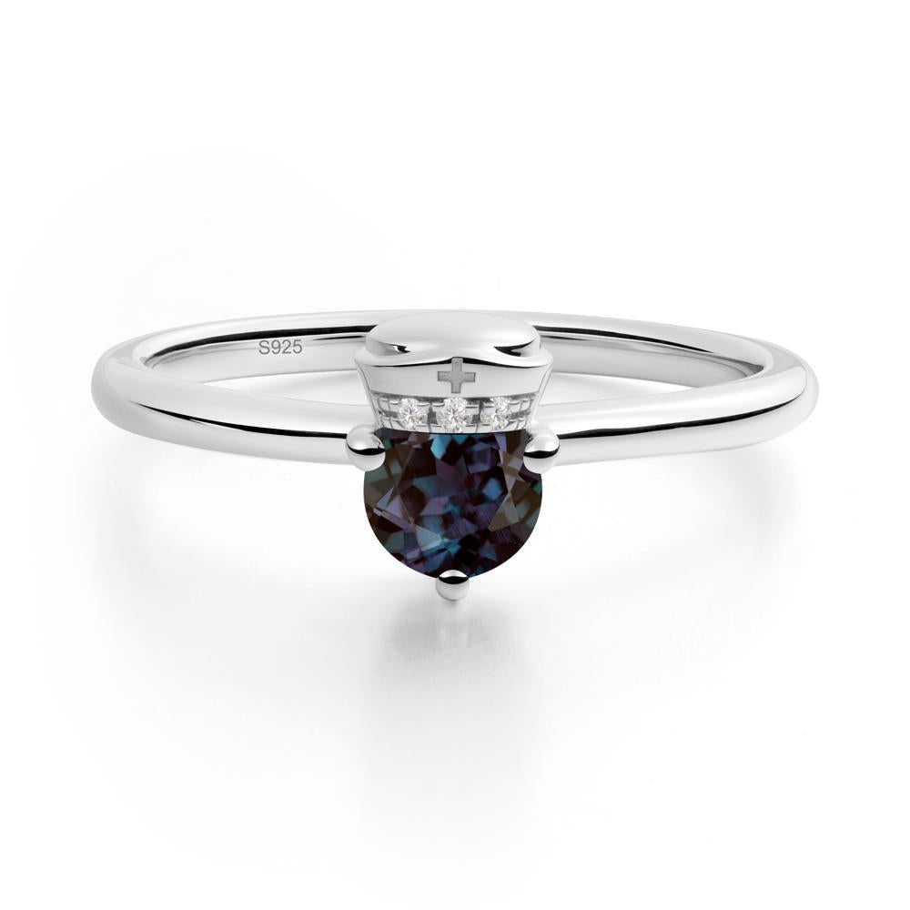 Cap Inspired Round Alexandrite Ring - LUO Jewelry #metal_sterling silver