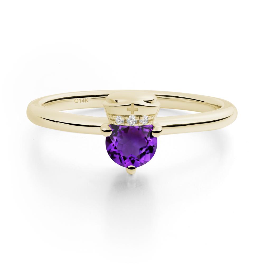 Cap Inspired Round Amethyst Ring - LUO Jewelry #metal_14k yellow gold