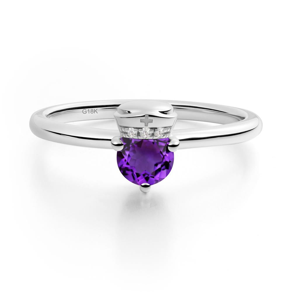Cap Inspired Round Amethyst Ring - LUO Jewelry #metal_18k white gold
