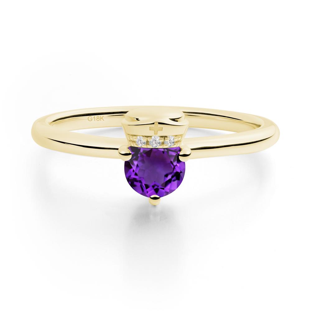 Cap Inspired Round Amethyst Ring - LUO Jewelry #metal_18k yellow gold