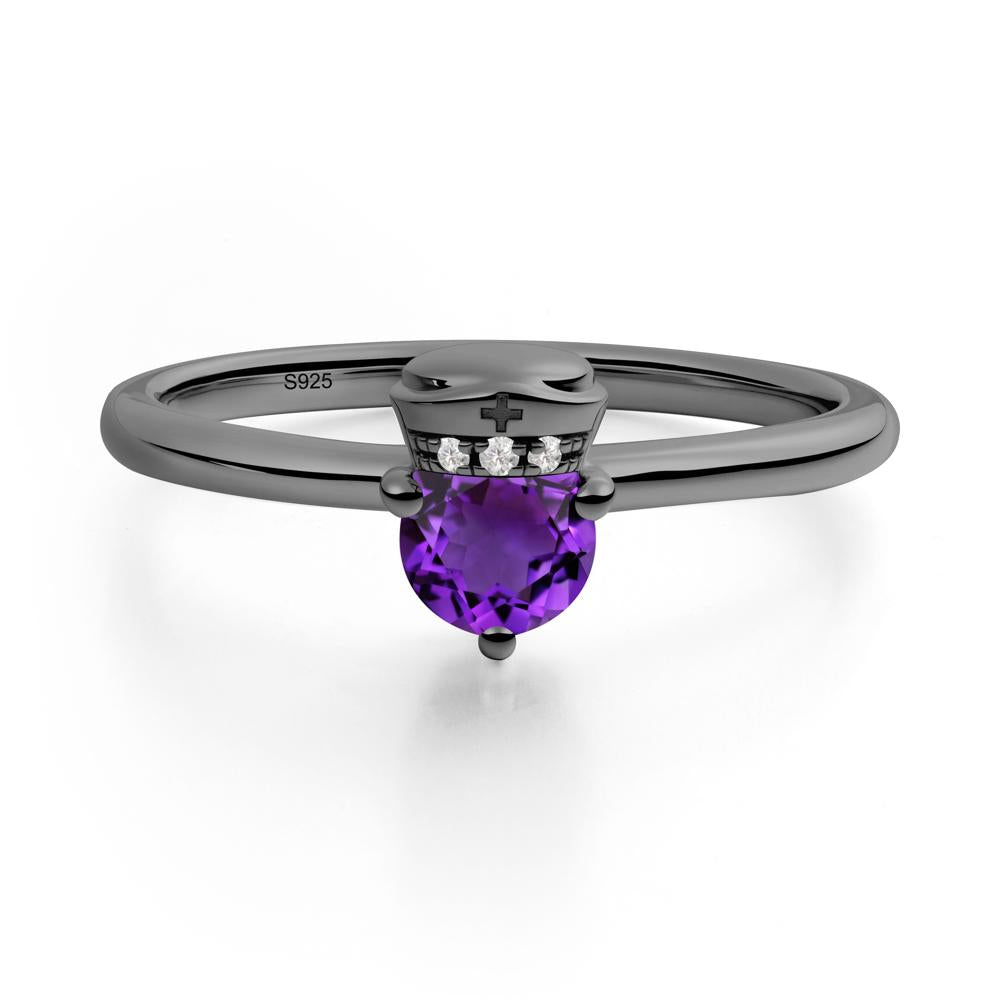 Cap Inspired Round Amethyst Ring - LUO Jewelry #metal_black finish sterling silver
