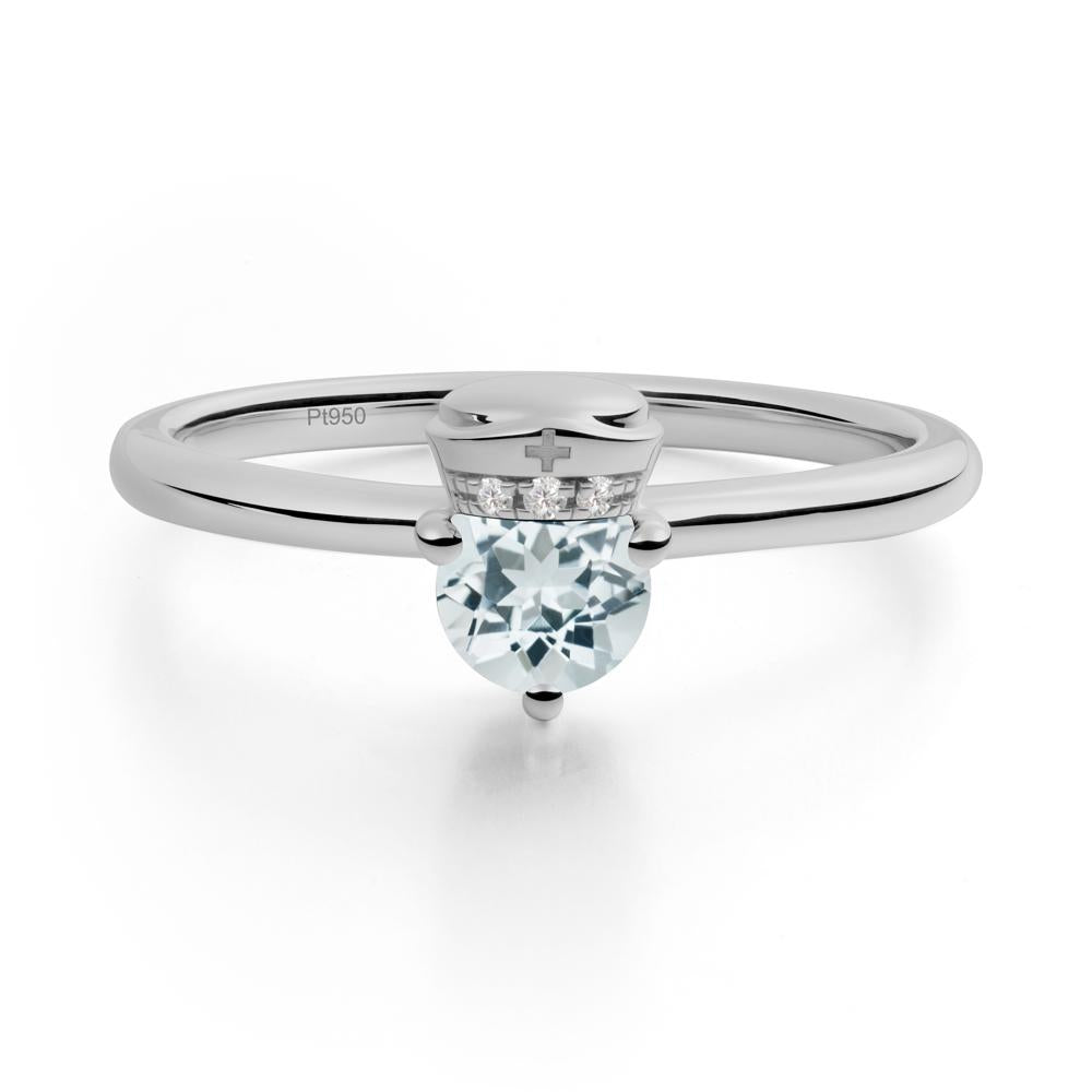 Nurse Cap Inspired Aquamarine Ring - LUO Jewelry #metal_platinum