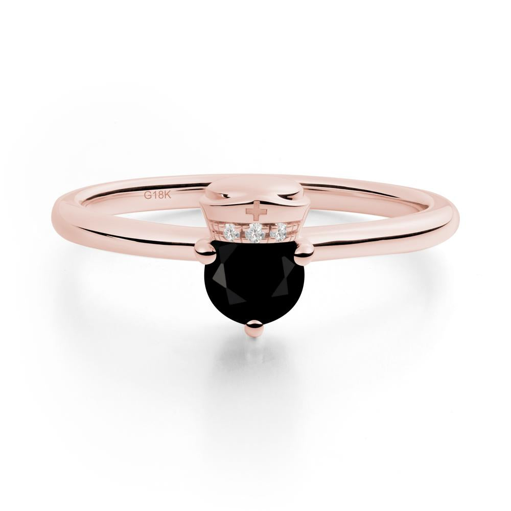 Nurse Cap Inspired Black Spinel Ring - LUO Jewelry #metal_18k rose gold