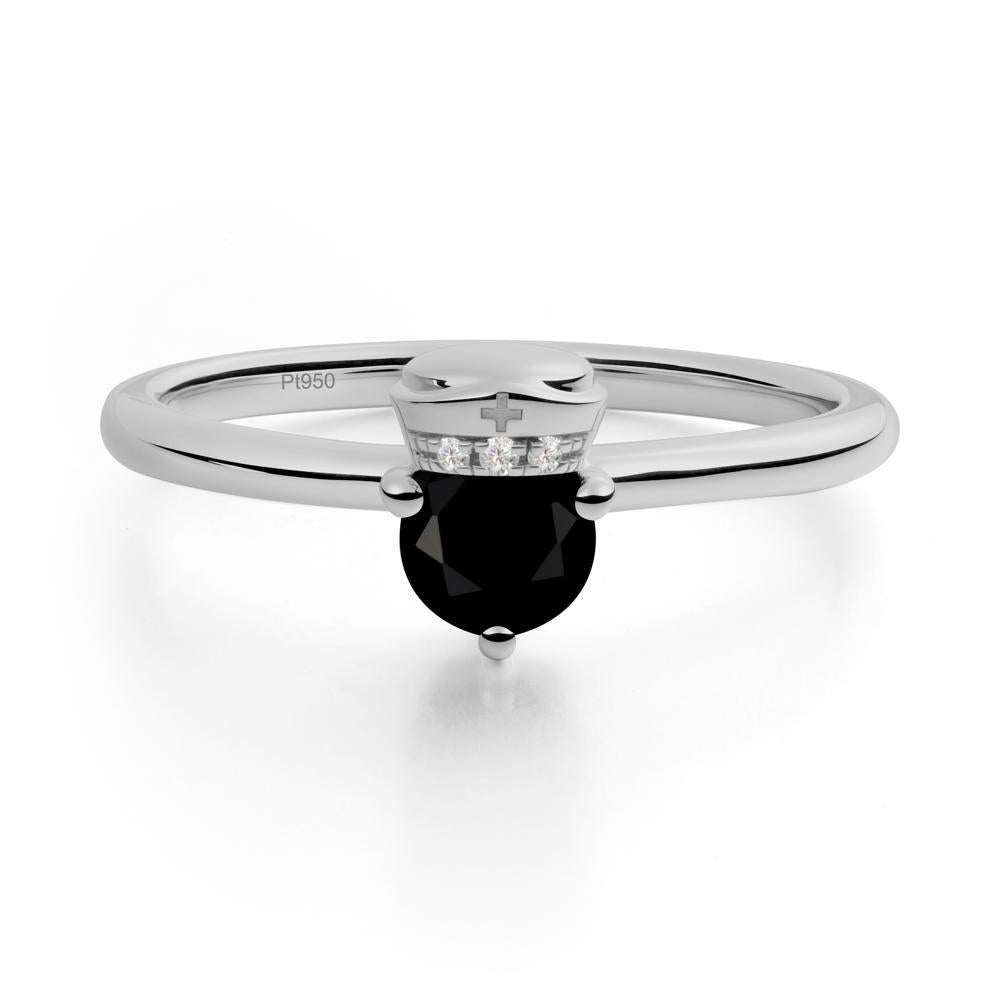 Nurse Cap Inspired Black Spinel Ring - LUO Jewelry #metal_platinum