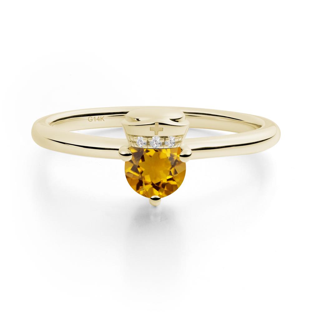 Cap Inspired Round Citrine Ring - LUO Jewelry #metal_14k yellow gold