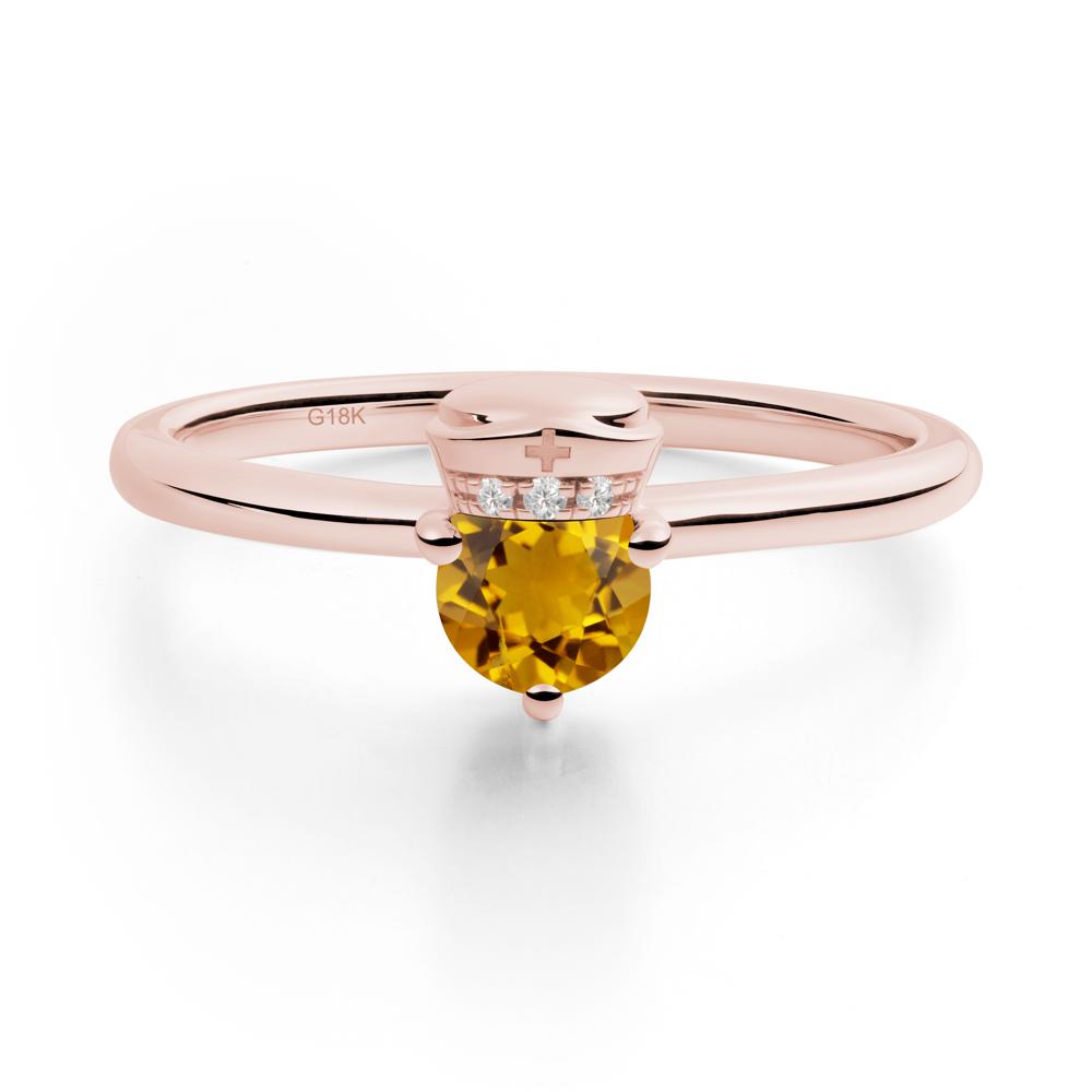 Cap Inspired Round Citrine Ring - LUO Jewelry #metal_18k rose gold