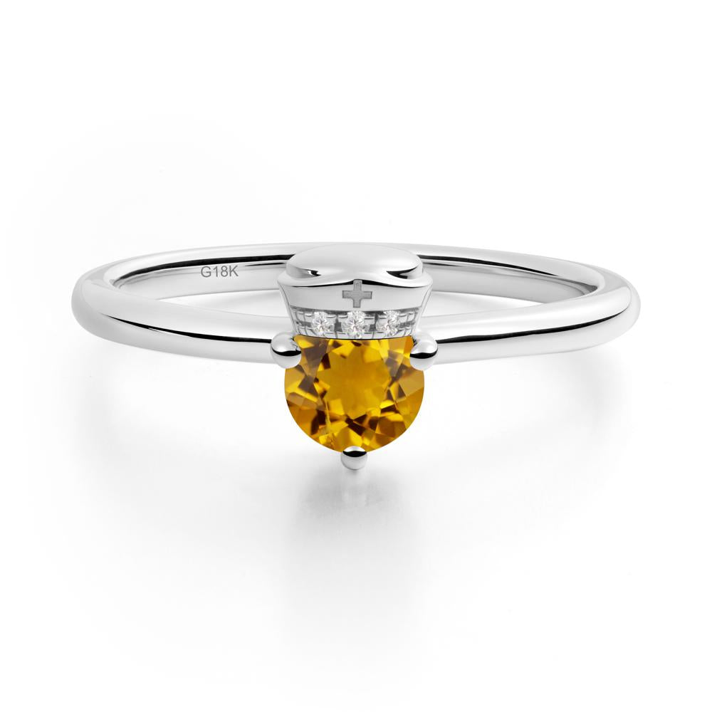 Cap Inspired Round Citrine Ring - LUO Jewelry #metal_18k white gold