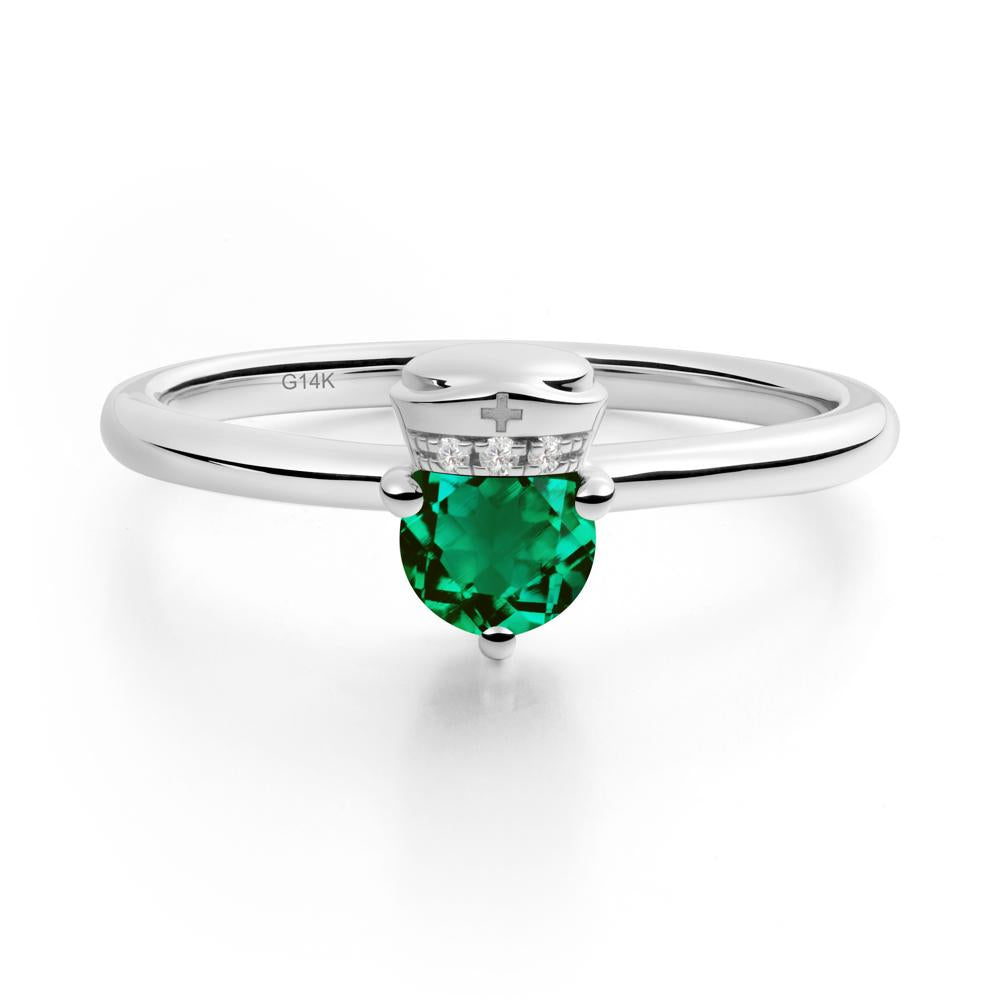 Cap Inspired Round Emerald Ring - LUO Jewelry #metal_14k white gold