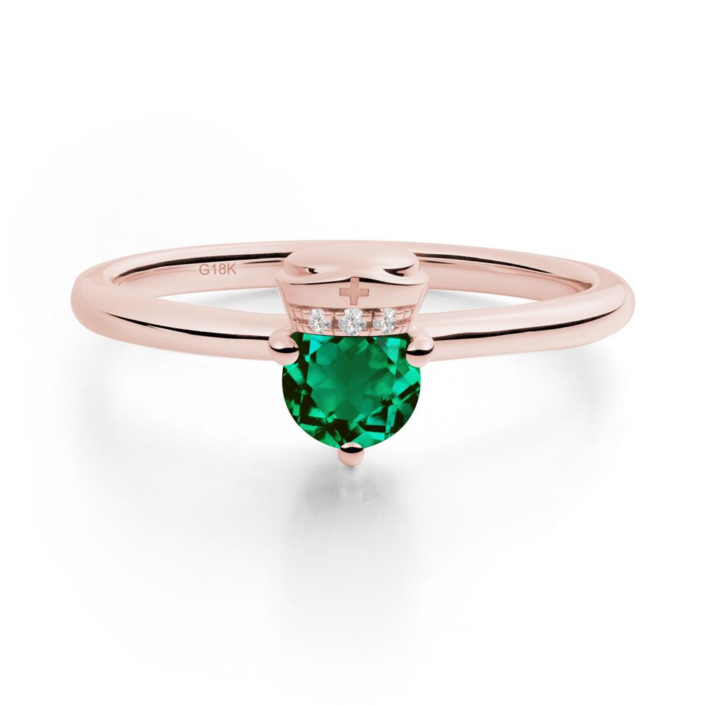 Cap Inspired Round Emerald Ring - LUO Jewelry #metal_18k rose gold