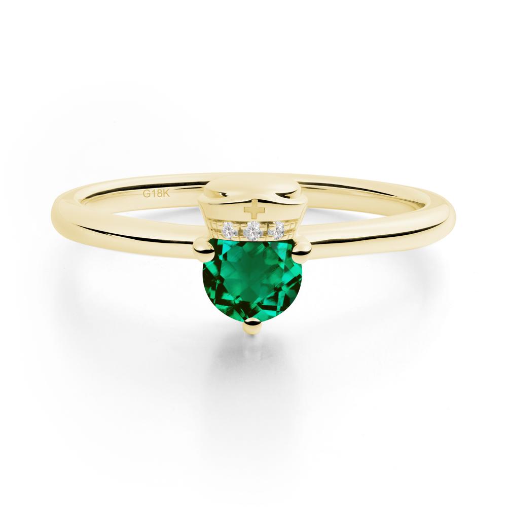 Cap Inspired Round Emerald Ring - LUO Jewelry #metal_18k yellow gold