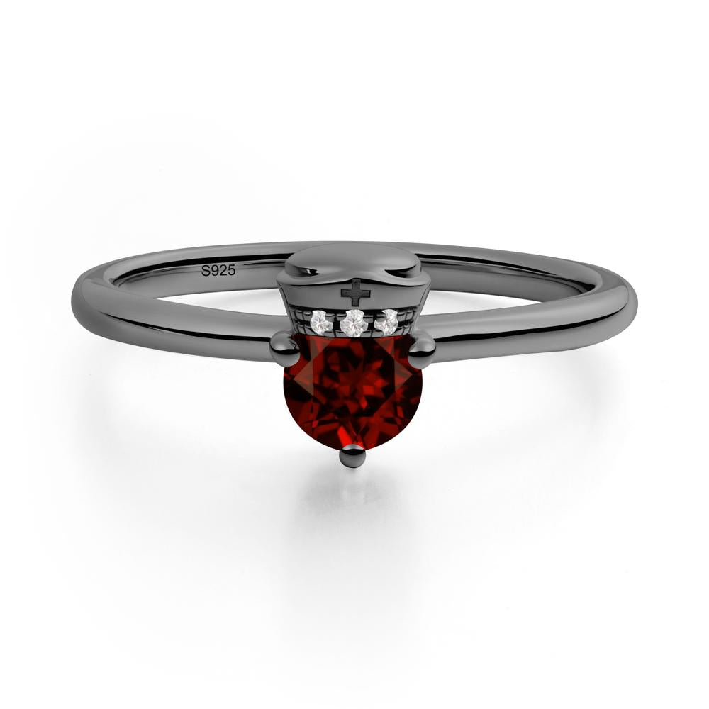 Nurse Cap Inspired Garnet Ring - LUO Jewelry #metal_black finish sterling silver
