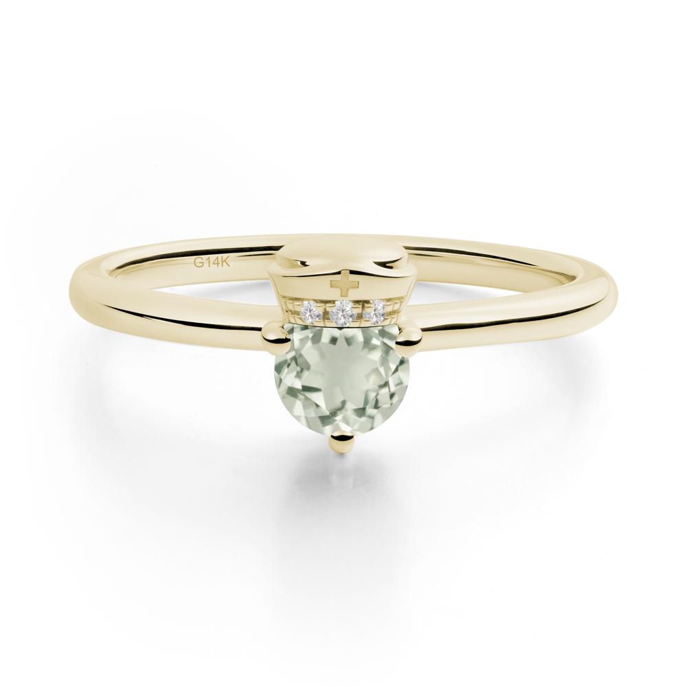 Cap Inspired Round Green Amethyst Ring - LUO Jewelry #metal_14k yellow gold