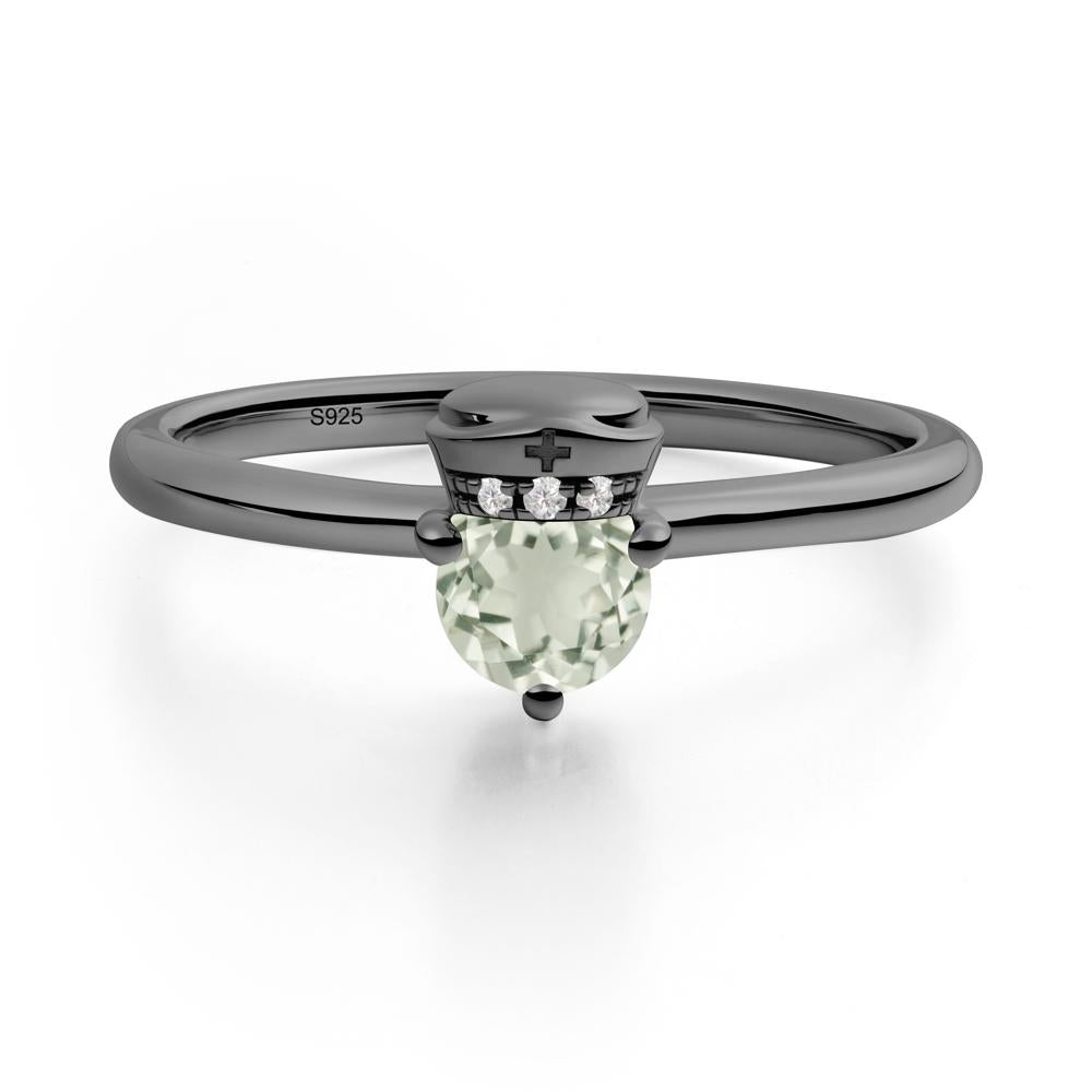 Cap Inspired Round Green Amethyst Ring - LUO Jewelry #metal_black finish sterling silver