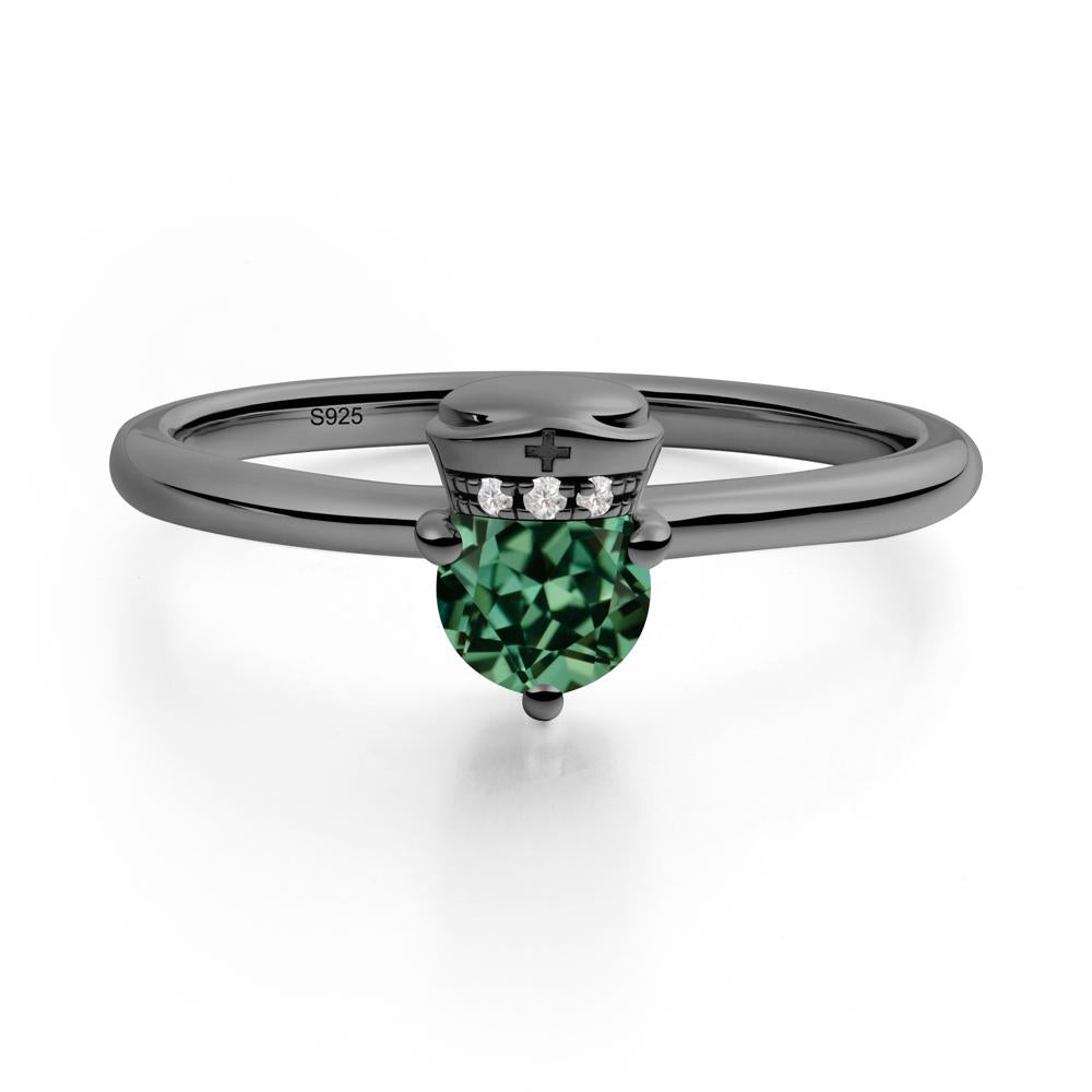 Cap Inspired Round Green Sapphire Ring - LUO Jewelry #metal_black finish sterling silver