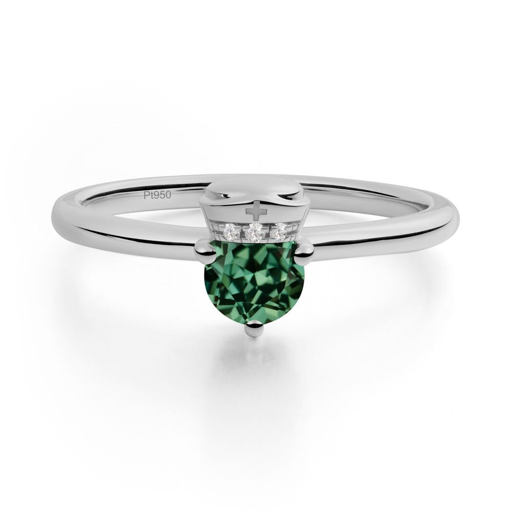 Cap Inspired Round Green Sapphire Ring - LUO Jewelry #metal_platinum