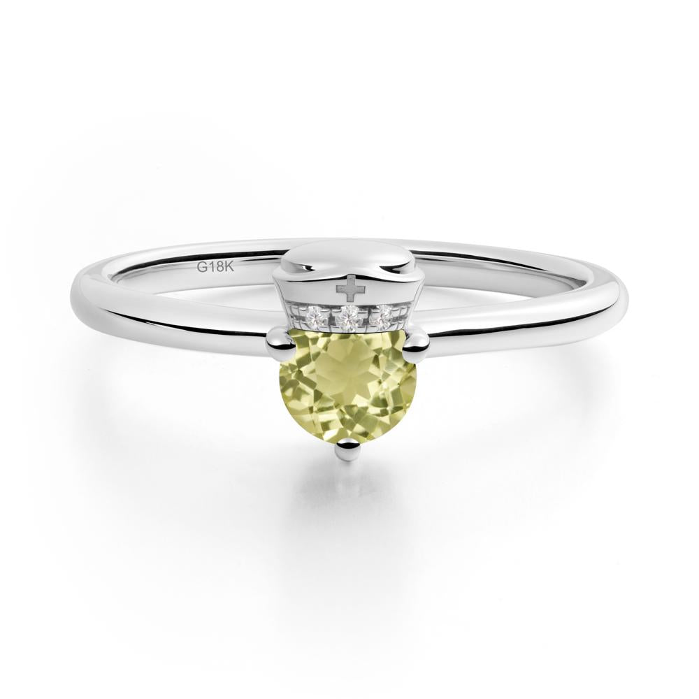 Nurse Cap Inspired Lemon Quartz Ring - LUO Jewelry #metal_18k white gold
