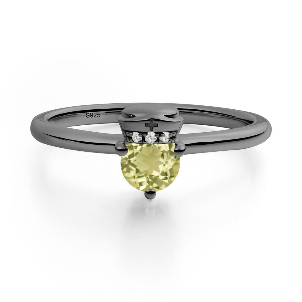 Nurse Cap Inspired Lemon Quartz Ring - LUO Jewelry #metal_black finish sterling silver