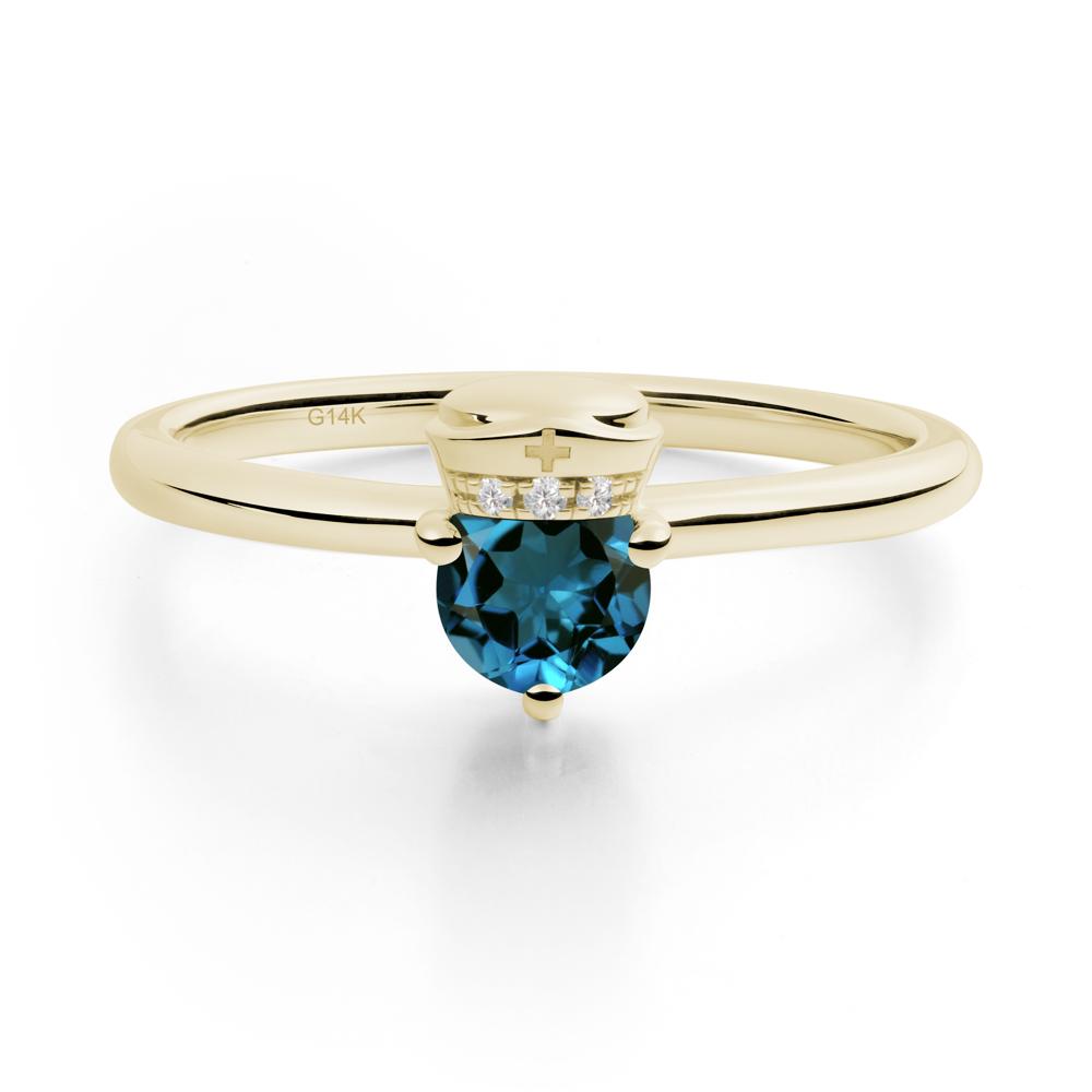 Nurse Cap Inspired London Blue Topaz Ring - LUO Jewelry #metal_14k yellow gold