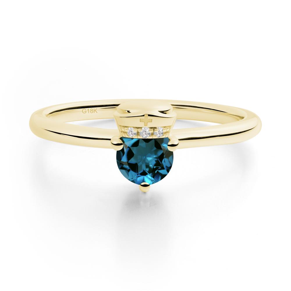 Nurse Cap Inspired London Blue Topaz Ring - LUO Jewelry #metal_18k yellow gold