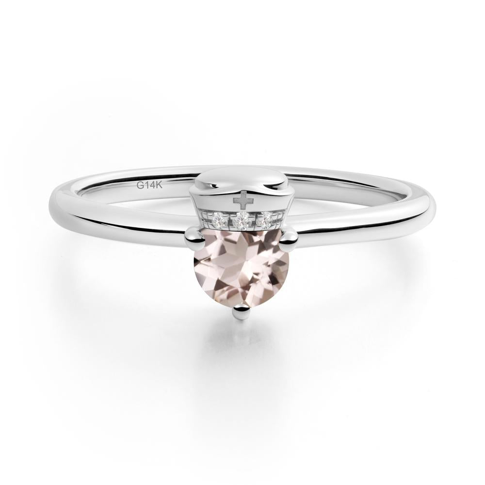 Cap Inspired Round Morganite Ring - LUO Jewelry #metal_14k white gold