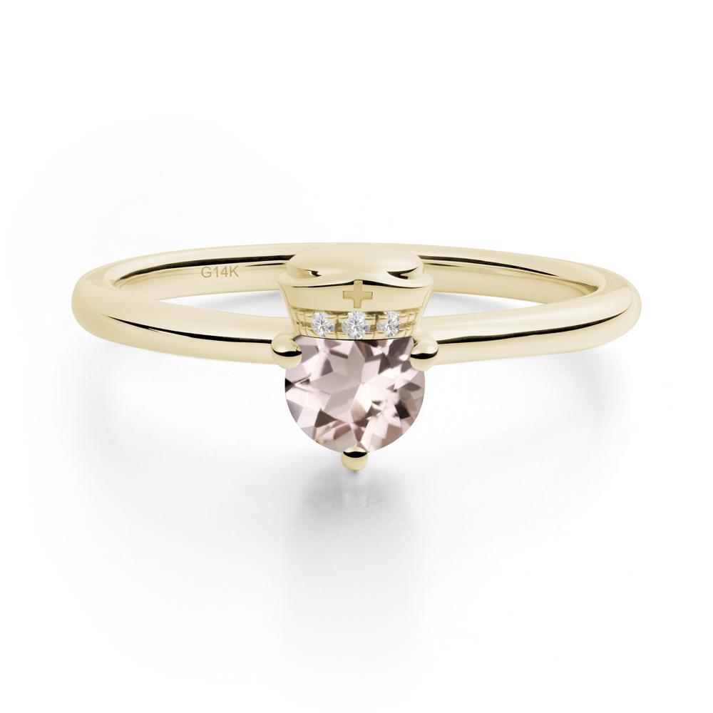 Cap Inspired Round Morganite Ring - LUO Jewelry #metal_14k yellow gold