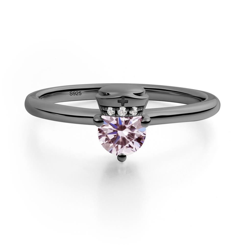 Cap Inspired Round Pink Cubic Zirconia Ring - LUO Jewelry #metal_black finish sterling silver