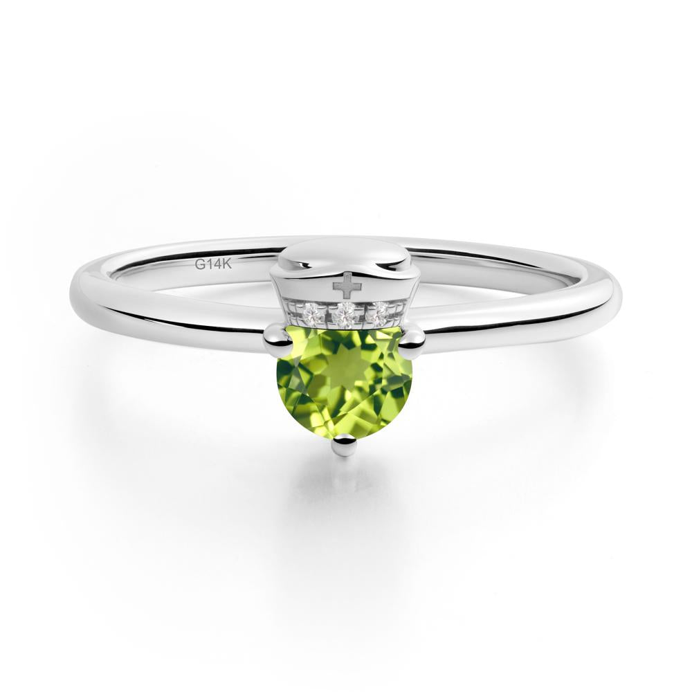 Nurse Cap Inspired Peridot Ring - LUO Jewelry #metal_14k white gold