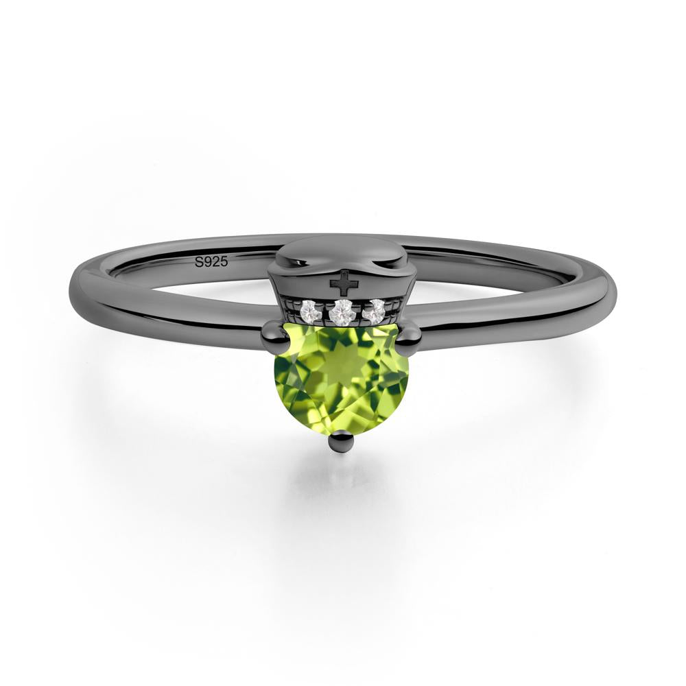 Nurse Cap Inspired Peridot Ring - LUO Jewelry #metal_black finish sterling silver