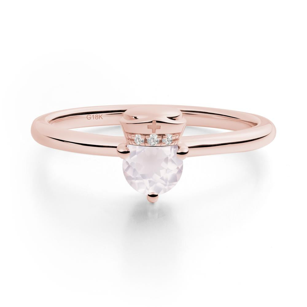 Cap Inspired Round Rose Quartz Ring - LUO Jewelry #metal_18k rose gold