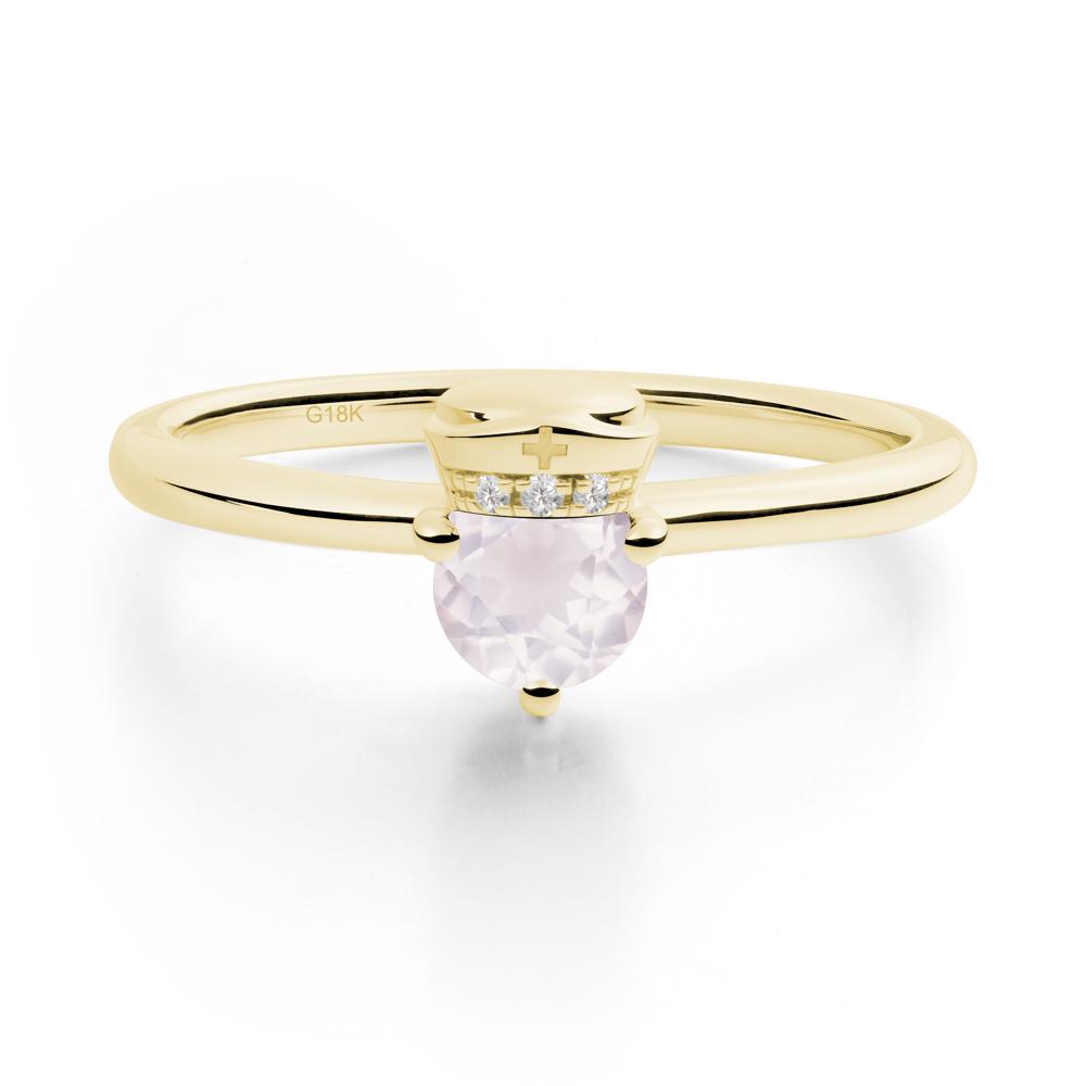 Cap Inspired Round Rose Quartz Ring - LUO Jewelry #metal_18k yellow gold