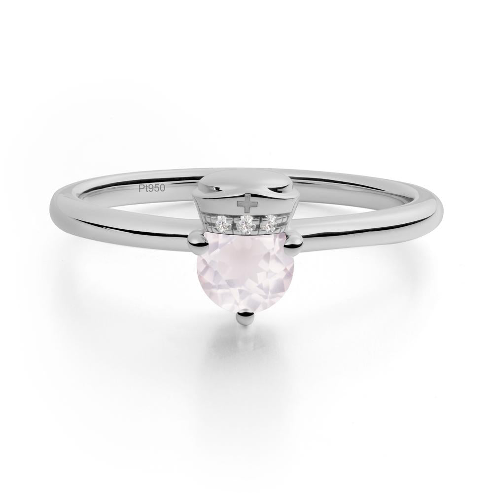 Cap Inspired Round Rose Quartz Ring - LUO Jewelry #metal_platinum