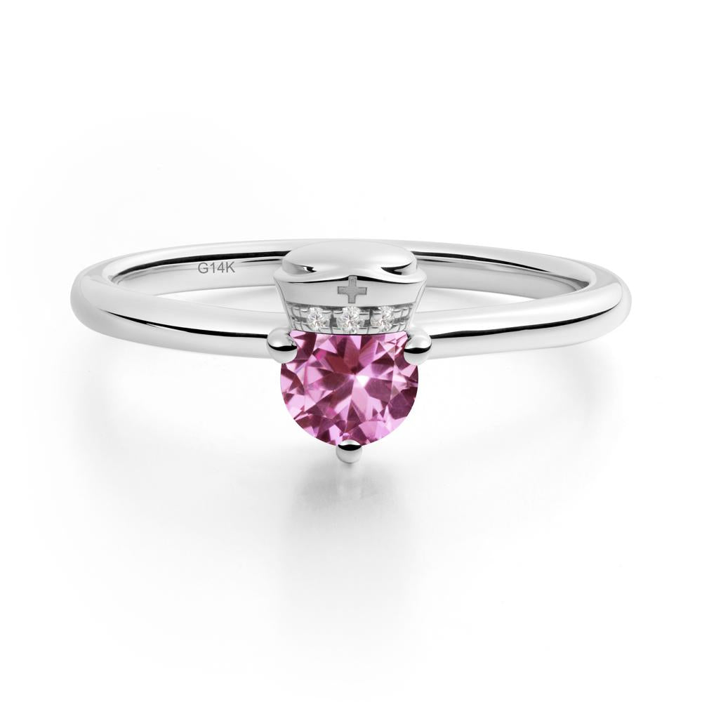 Nurse Cap Inspired Pink Sapphire Ring - LUO Jewelry #metal_14k white gold