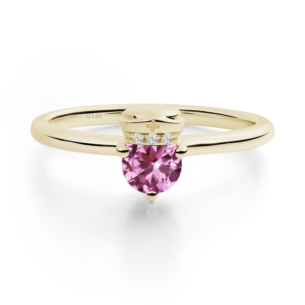 Nurse Cap Inspired Pink Sapphire Ring - LUO Jewelry #metal_14k yellow gold