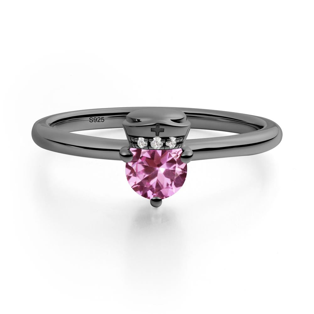 Nurse Cap Inspired Pink Sapphire Ring - LUO Jewelry #metal_black finish sterling silver