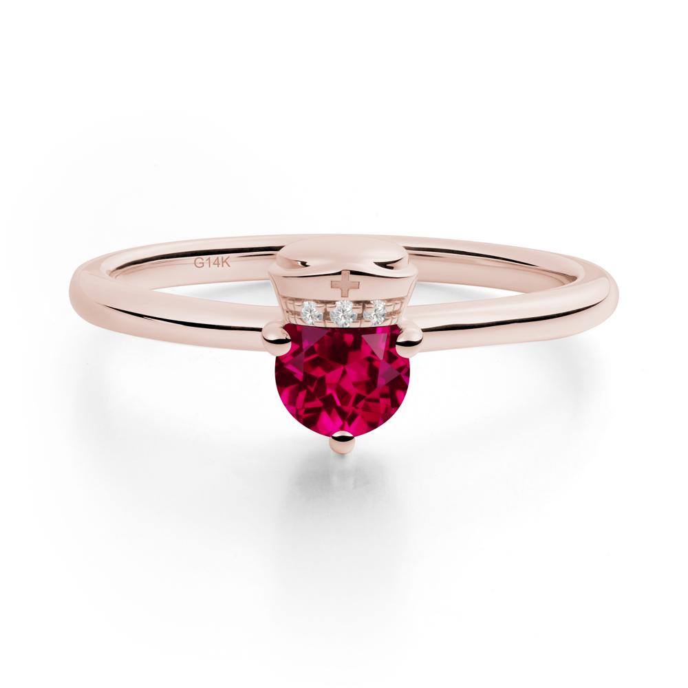 Cap Inspired Round Ruby Ring - LUO Jewelry #metal_14k rose gold