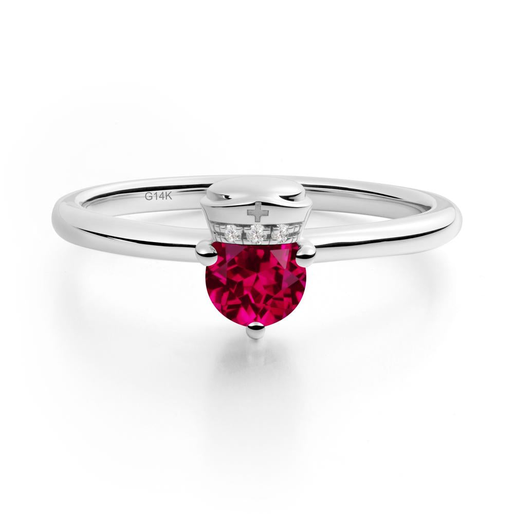 Cap Inspired Round Ruby Ring - LUO Jewelry #metal_14k white gold