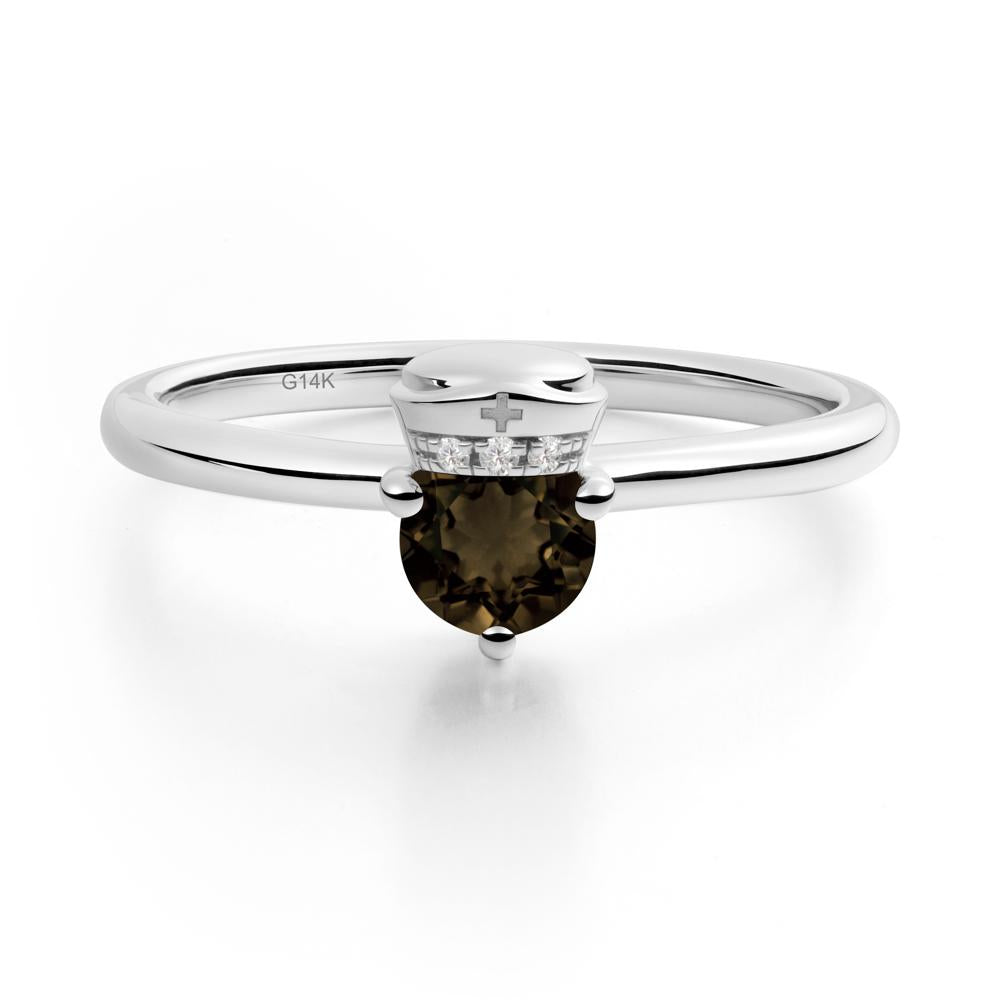 Cap Inspired Round Smoky Quartz Ring - LUO Jewelry #metal_14k white gold