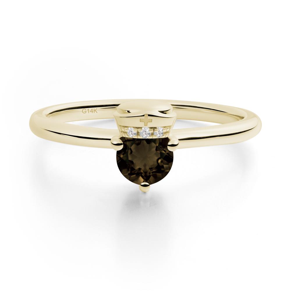 Cap Inspired Round Smoky Quartz Ring - LUO Jewelry #metal_14k yellow gold