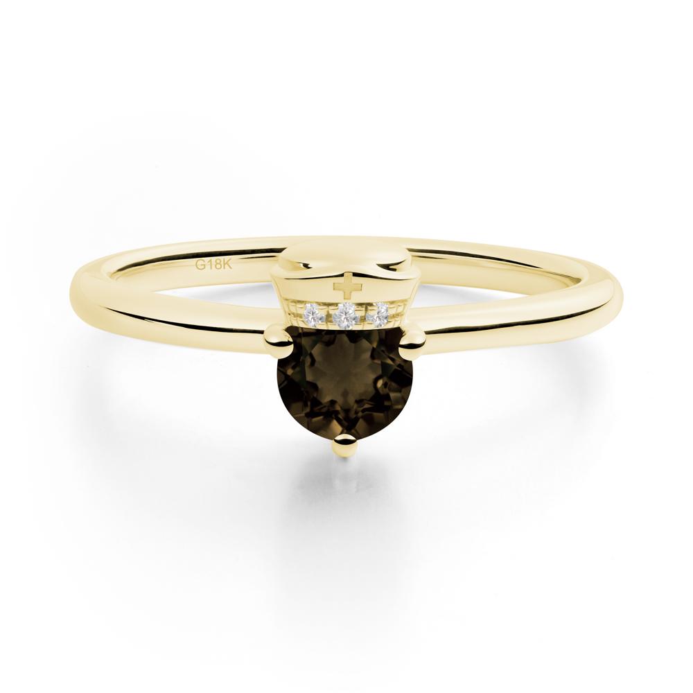 Cap Inspired Round Smoky Quartz Ring - LUO Jewelry #metal_18k yellow gold